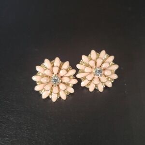 Vintage Peach Enamel Flowers Pierced Post Earrings Spring Floral Bloom